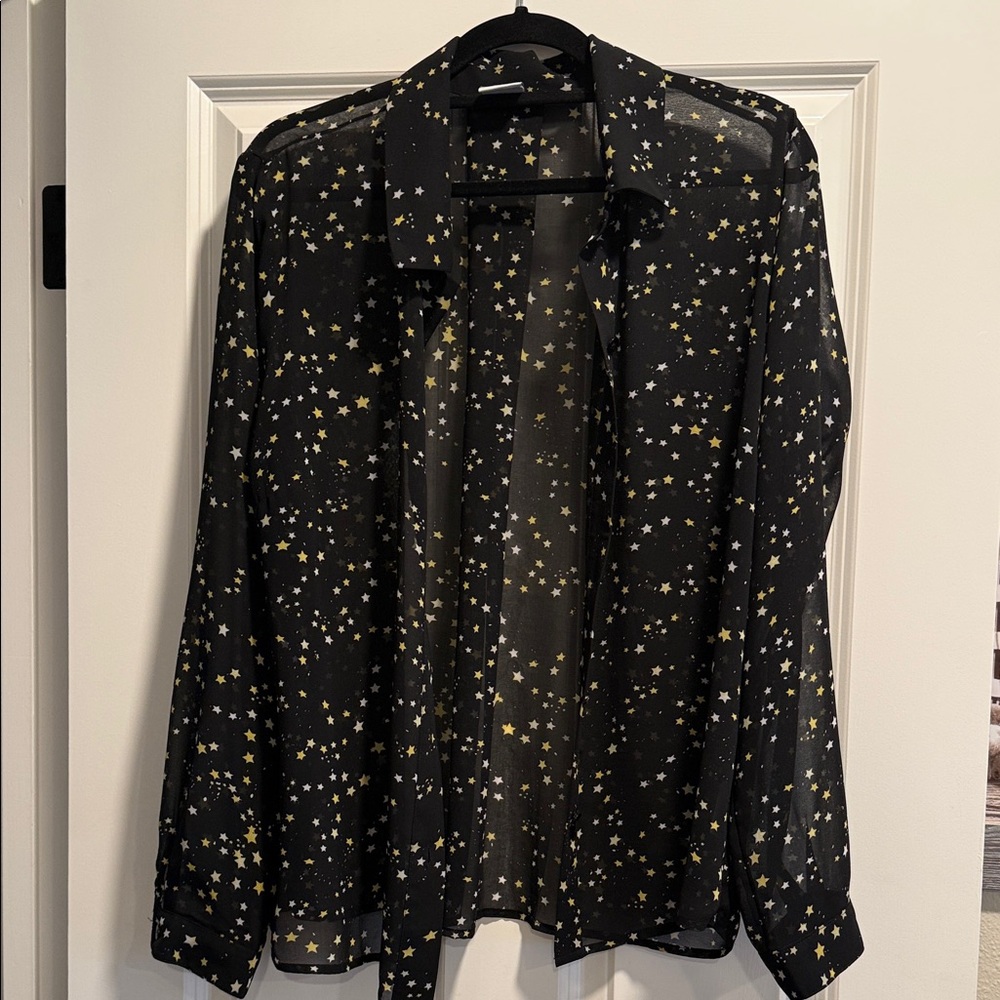 CAbi Sheer Black Jacket with Gold Star Print
